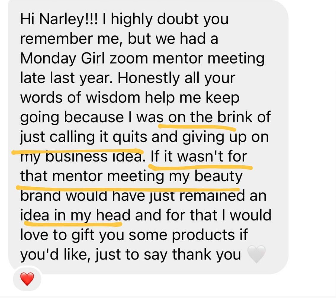 Testimonial about not giving up on a beauty brand business idea