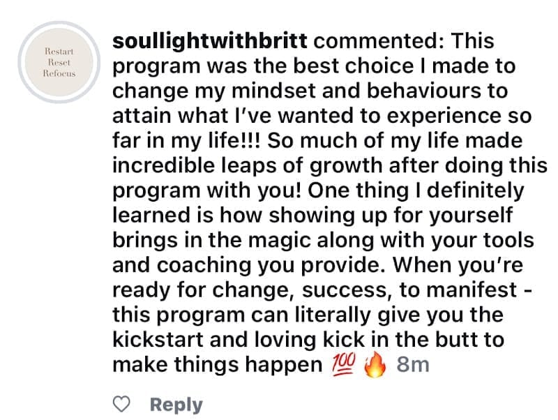Testimonial from soullightwithbritt
