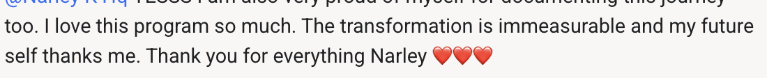 Testimonial about immeasurable transformation inside the program